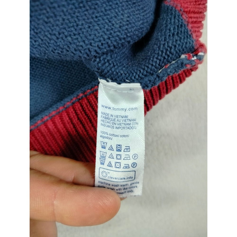 Tommy Hilfiger Sweater Men L/XL Red White Blue Colorblock Quarter‎ Zip Oversized - Picture 5 of 10